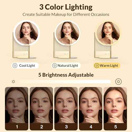 EASEHOLD Smart Vanity Makeup Mirror with Hi-Fi Bluetooth Speaker, 10000mAh Rechargeable Battery, 3 Color Lighting, 360¡Æ Ring Lights, 11-inch Large Cosmetic Mirror, Skin Test APP, Ideal Gifts Choice