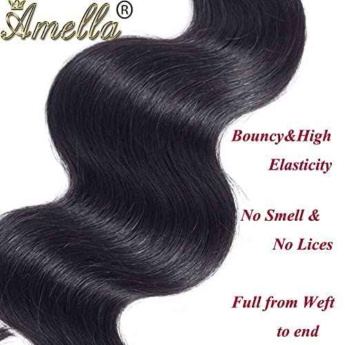 Amella Hair Brazilian Body Wave (16" 18" 20" 22", 380g, Natural Black)8A 100% Unprocessed Brazilian Virgin Body Wave Human Hair Weave Weft Can be Dyed Bleached