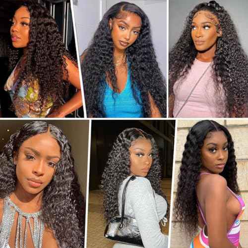 22 Inch 13x6 Deep Wave Lace Front Wigs Human Hair Deep Wave Frontal Wig 13x6 HD Lace Front Wigs Pre Plucked with Baby Hair Virgin Human Hair Wig for Women Natural Color