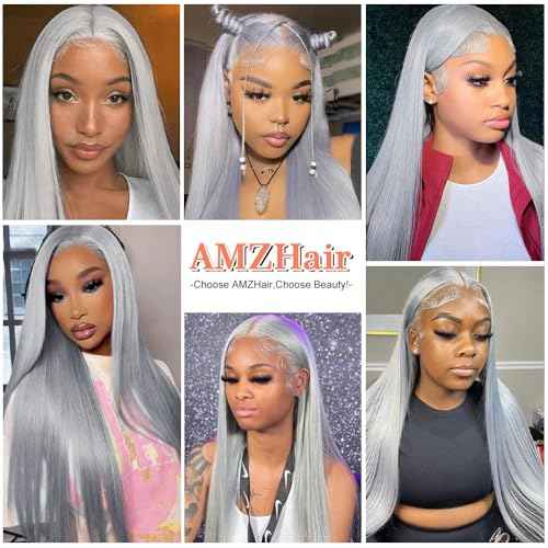 13X6 Silver Grey Lace Front Wigs Human Hair Straight Hd Transparent Gray Lace Front Wig Human Hair Wear and Go Glueless Grey Wigs Human Hair Pre Plucked 24 Inch Grey hd Frontal Wig for Black Women