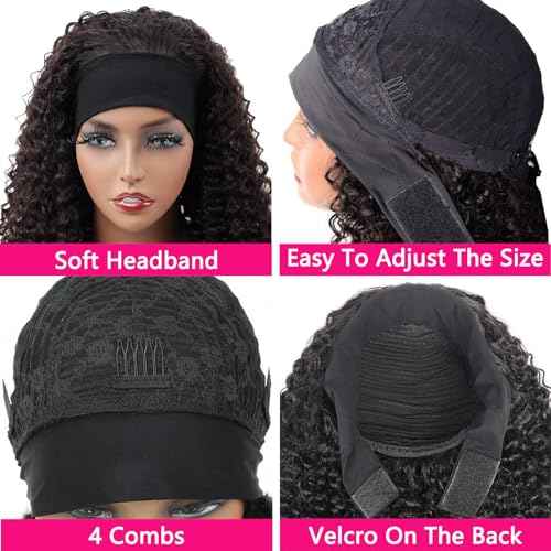 Brazilian Curly Headband Wig - 12 Inch Human Hair, Glueless, No Lace Front, Natural Color