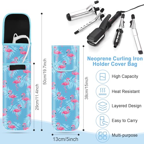 Shappy 2 Pieces Curling Iron Travel Case Cover Heat Resistant Flat Iron Holder Case Sleeve Neoprene Straightener Holder and Silicone Hot Tools Flat Bag(Flamingo Style)