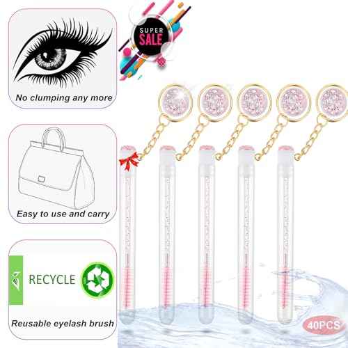 20 Pieces Disposable Mascara Wands Tubes Set Diamond Eyelash Brush Lash Wand Tube Brushes Makeup Tool Eyebrow Applicator Supplies(Pink)