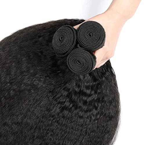 FQ Kinky Straight Bundles Human Hair 24 inch 10A Brazilian Kinky Straight Hair Weave Extensions For Black Women 100g/bundle Natural Color