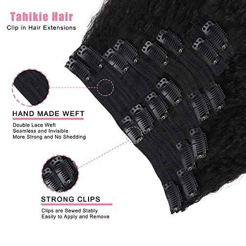 Kinky Straight Human Hair Clip in Extensions 120g Full Head Clip ins for Women 100% Unprocessed Brazilian Virgin Human Hair Yaki Straight Clip ins Remy Hair Natural Black 8Pcs 18Clips 26inch
