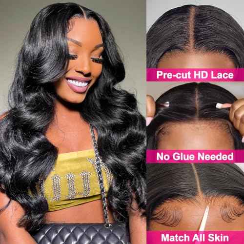 Hedy 10A Glueless Human Hair Wigs for Black Women 180 Density HD Transparent Body Wave Lace Front Wigs Human Hair Pre Plucked with Baby Hair Natural Black(24 Inch)