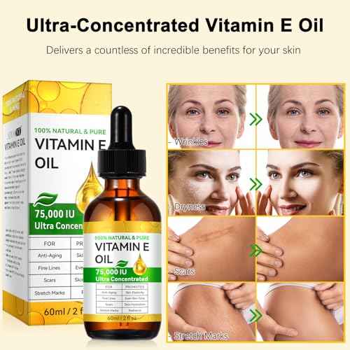 Vitamin E Oil,100% Pure & Natural Oil for Skin, Face, Hair & Nails, Body Bath for Moisturizing Dry Skin, Non-GMO & Vegan