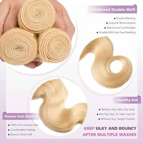613 Bundles Human Hair Body Wave 16 18 20 Inch Blonde Human Hair 3 Bundles 12A Grade 100% Unprocessed Brazilian Virgin Hair 613 Body Wave Bundle 300G Machine Double Weft
