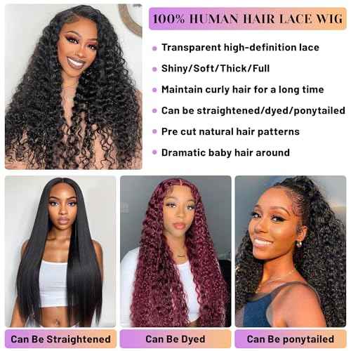 Deep Wave Lace Front Wigs Human Hair 13x4 HD Lace Front Wigs Human Hair Pre Plucked Wet And Wave Wigs For Women 180% Density Deep Curly Wigs 22 Inch Deep Wave Wig
