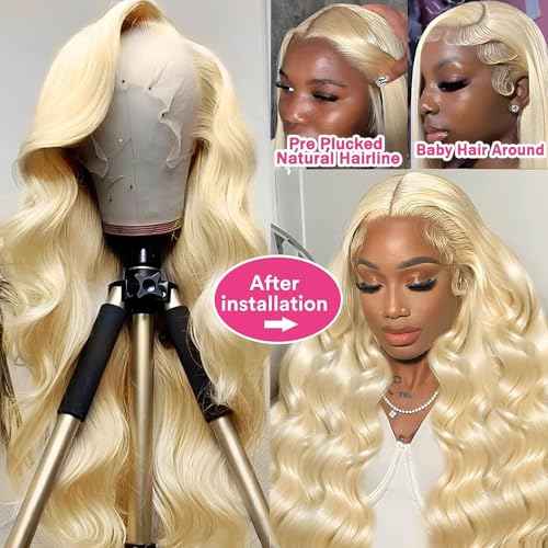 613 13x6 Lace Front Wig Human Hair Body Wave Blonde Lace Front Wigs Human Hair Pre Plucked 613 HD Lace Frontal Wig for Women 180% Density Blonde Wig Human Hair 22 inch