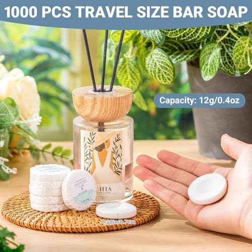 Demissle 1000 Pcs Mini Soap Bars 0.4 oz Small Round Coin Size Hotel Soap Bars Bulk Individually Wrapped for Hotel Bathroom Toiletries for Party Favors Motel Body Cleansing