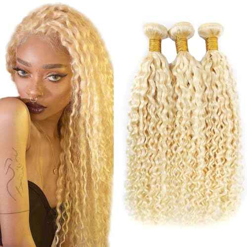 Blonde Bundles Human Hair 613 Water Wave 3 Bundles 22 24 26 inch Unprocessed Virgin 613 Blonde Bundle Human Hair Extensions AuokMar