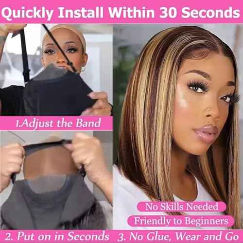5x5 Bob Lace Closure Wig Human Hair Highlights 4/27 ombre honey blonde Wear and Go Glueless bob Wig 16 Inch 200 Density Pre Plucked With Baby Hair Hd Transparent Lace Ombre Blonde Color Wig