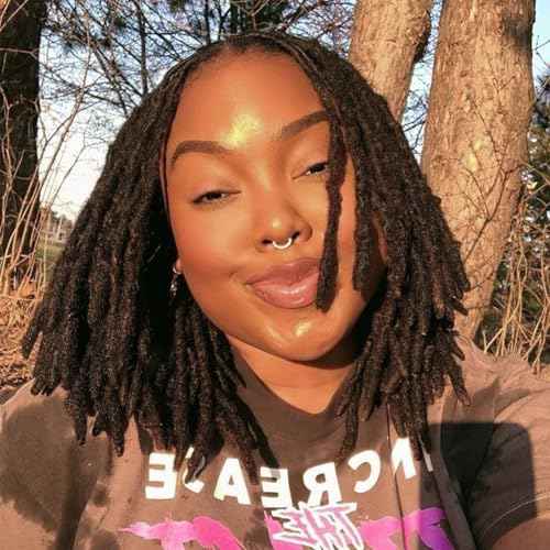 0.4 cm Width 8 Inch 100 Strands Human Hair Loc Extensions, Natural Black 100% Full Handmade Permanent Real Human Hair Dreadlock Extensions for Women/Men/Kids Can Be Dyed Bleached Curled Twisted