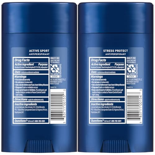Suave Antiperspirant Deodorant for Men Variety 4-Pack ? Active Sport, Bergamot & Wood + Stress Protect, Lavender & Cedarwood, 48H Sweat & Odor Protection, 2.7 Oz Ea