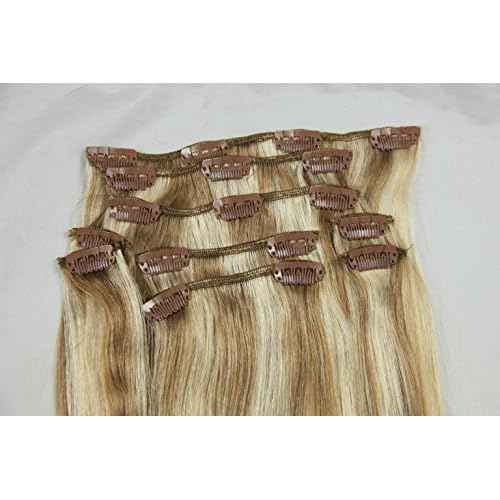 Tressmatch¢ç 20"-22" Remy Human Hair Thick to Ends Clip in Extensions Brown Blonde Highlights (Color #12/613) 9 Pieces(pcs) Full Head [Set Weight:4.4s/125grams ¡¦
