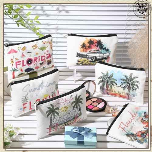 Reginary 6 Pcs Texas Cosmetic Bag Souvenir Gifts California Makeup Bag Florida Souvenir Gifts Zipper Pouch for Women Traveler Party Favors
