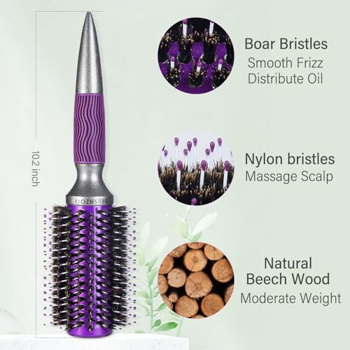 BRUSHZOO Round Brush for Blow Out, Boar Bristle Round Brush for Women Add Shine Volume, Hairbrush for Women Blow Drying Styling