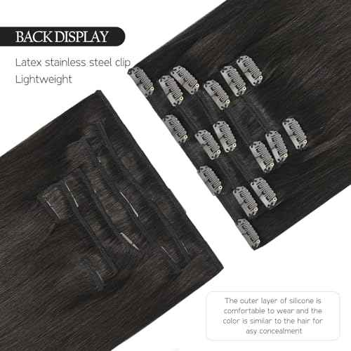 HUAYI Dark Brown Clip in Hair Extensions Real Human Hair 120G Remy Human Hair Clip in Extensions Soft Silky Straight for Women 7pcs 16clips 14 Inch Brown Hair Extensions