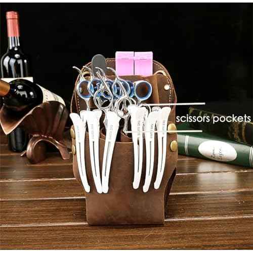 Scissor Pouch Belt, Cowhide Leather Salon Barber Hairdressing Scissor Holster Hair Stylist Shears Holder Tools Waist Bag with Adjustable Strap for Combs, Hair Clips