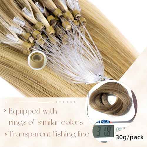 Microlink Hair Extensions Human Hair 18613 Blonde 30g/30s/Pack 20inch Microbead Micro Loop Hair Extensions Real Human Soft and Glossy Longer Life