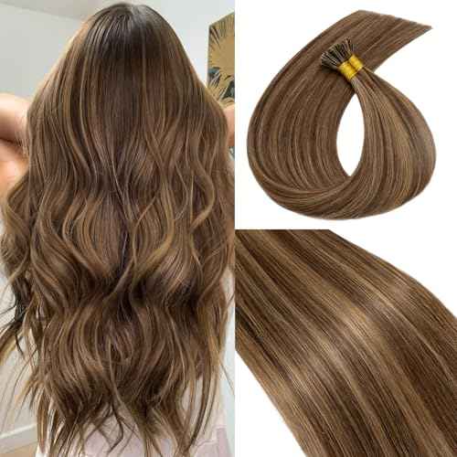 Rich Choices I Tip Hair Extensions Human Hair,100 Strands 0.5g/Strands,100% Real Remy Human Hair Extension Pre Bonded Keratin Stick In 22 Inch #4P27 Medium Brown Highlight Dark Blonde
