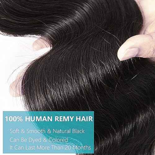 Cirvty 32 Inch Body Wave Bundle Human Hair 1 Bundles Body Wave Bundles 100% Unprocessed Brazilian Virgin Hair Bundles Double Weft Weave Bundles Human Hair Natural Black Color