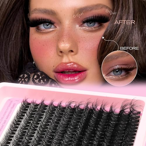 Lash Clusters Kit with 2X Bond&Seal 3 Styles 760Pcs Clusters Lashes Extension Volume Soft Eyelash Extension Kit 80D+100D D Curl Wispy Natural DIY Individual Lash Clusters Kit Box for Beginners