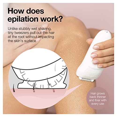 Braun SE5-895 Epilator, Hair Removal Device, Epilator for Women, Includes Shaver and Facial Cleansing Exfoliator Brush Attachments, Waterproof, Cordless and Rechargeable