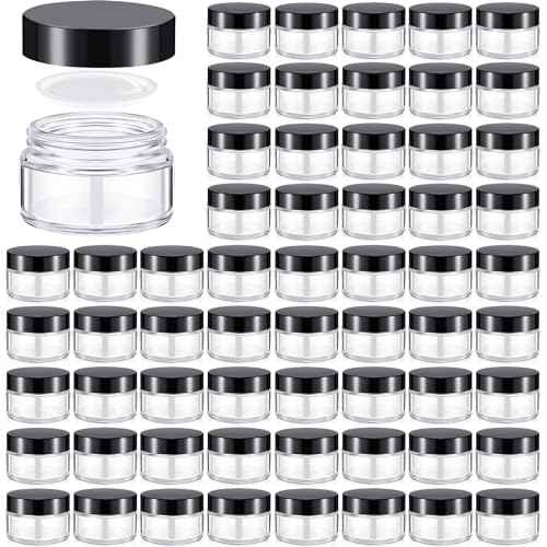 Domensi 100 Pcs 1 oz Glass Jars with Lids Bulk Round Glass Cosmetic Jars for DIY Lip Balm Small Travel Containers with Inner Liner for Lotions Powders Ointments Sample Cream(Clear, Black)