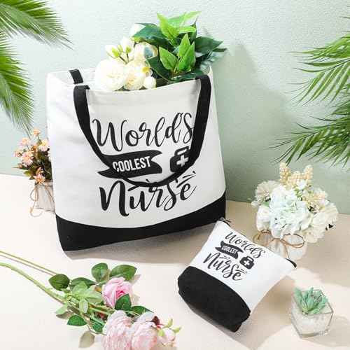 Paterr 24 Pcs Christmas Nurse Appreciation Gifts Bulk, Thank You Cna Canvas Tote Bags Makeup Cosmetic Bag with Handles