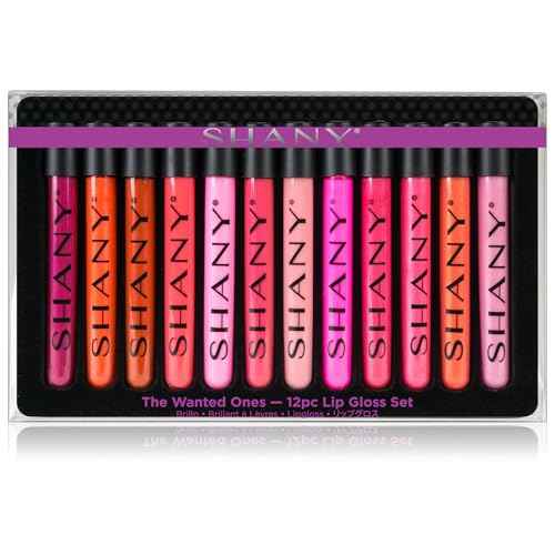 SHANY Lip Gloss Makeup Set, 12 Piece Professional Lip Color Collection with Shimmer and Pearl Finishes, Enriched with Aloe Vera and Vitamin E, Long Lasting Glossy and Moisturizing Lip Luminizer - Gift