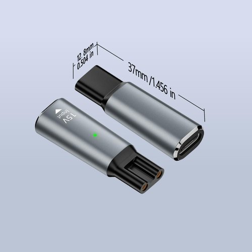 4.3V 5V 8V 15V Type-C Type-C Shaver Adapter Charging Converter, Suitable for Philips Norelco 7700/7500/7400 3500/5300 Series, OneBlade QP6520 QP6530 QP6510， Equipped with a Charging Data Cable (15V)