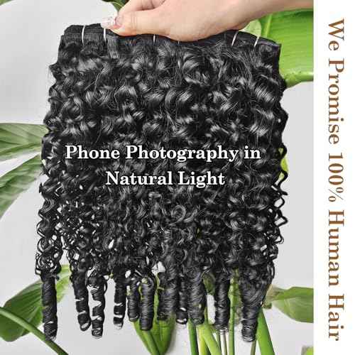 ALLRUN Burmese Curly Bundles Human Hair 3Pcs 16 18 20 Inch Raw Curly Human Hair Bundles with Spiral Ends 3C4A Quick Weave Hair Extensions for Women, Natural Black