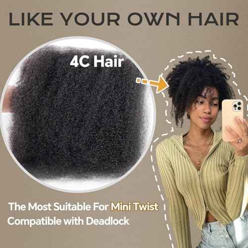 Afro Kinky Bulk Human Hair for Braiding Dreadlock Hair Twist Hair Extension 4C Afro Kinky Bulk Braiding Human Hair for Black Women Natural Color 16 Inch 100g
