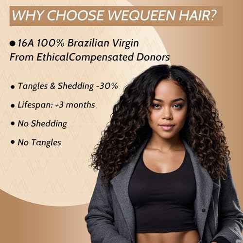 Wequeen 16A Burmese Curly Human Hair Bundles 16 Inch 100% Unprocessed Brazilian Virgin Hair Quick Weave Bundles Human Hair Extensions Real Human Hair, Natural Black