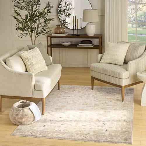 Nourison Home Vintage Washables Beige 5'3" x 7'3" Area Rug - Easy Clean, Non Shedding, Bed Room, Living Room, Dining Room, Kitchen (5' x 7')