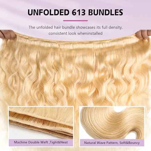 613 Bundles Human Hair Body Wave Single Bundle 32 Inch Blonde Human Hair Bundles 12A Grade 100% Unprocessed Brazilian Virgin Hair Weave Body Wave 100G Machine Double Weft