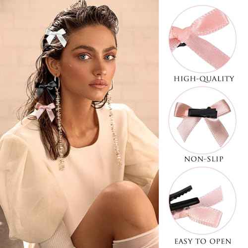 YONOY 60Pcs Mini Cute Bow Hair Clips for Women Girls,Small Hair Clips Solid Color Hair Ribbon Alligator Clips Barrettes Pins Metal Y2kHair Accessories