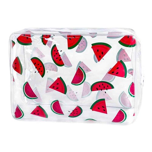 TotePrint 2PCS Watermelon Printing Transparent PVC Cosmetic Bag, Portable Waterproof Storage Bag for Girls' Cosmetics and Toiletries. (Watermelon printing L-2pcs)