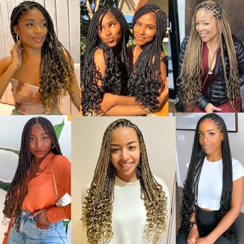 8 Packs 14 Inch Crochet Box Braids Hair with Curly Ends Pre looped Goddess Box Braids Crochet Hair Box Braids Braiding Hair Crochet Braids Hair for Women(14 inch,1B)