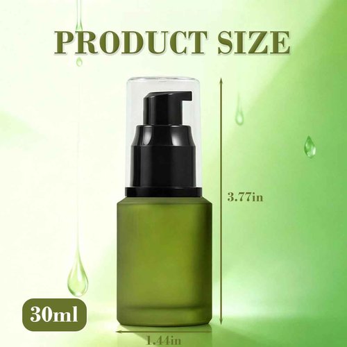 VASANA 1PCS 30ml/1oz Empty Refill Frosted Green Glass Cream Lotion Pump Bottle Cosmetic Makeup Emulsion Toiletries Liquid Storage Holder Travel Packing Container With Clear Dust Cap (30ml Green)