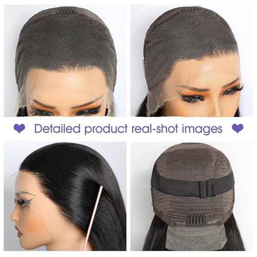 Lemoda 250% Double-Drawn SKINLIKE Real HD Lace Frontal Wigs Straight 13x4 Full Lace Frontal Virgin Human Hair Wigs Frayed Ends Lace Wigs Invisible Lace 0.10mm Ultra-thin Knots Wigs 14Inch