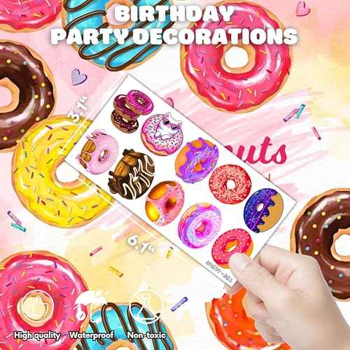 96PCS Donut Temporary Tattoos ? Doughnut Themed Two Sweet or Donut Grow Up Birthday Party Decorations, Favors, and Supplies for Kids Boys Girls, Cute Stickers, School Prizes and Rewards