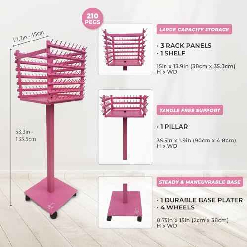 Braiding Hair Rack, Hair Extension Holder, Hair Braiding Tools, Hair Product Organizer, Wooden 3-Sided Rack Stand, Large Capacity (210 pegs) (Pink)