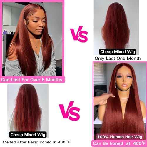 Reddish Brown Lace Front Wigs Human Hair 26inch 180% Density 13x4 Full Frontal Transparent Hd Lace Straight Lace Front Wig Human Hair Reddish Brown Colored Wigs For Black Women Frontal Wig Human Hair