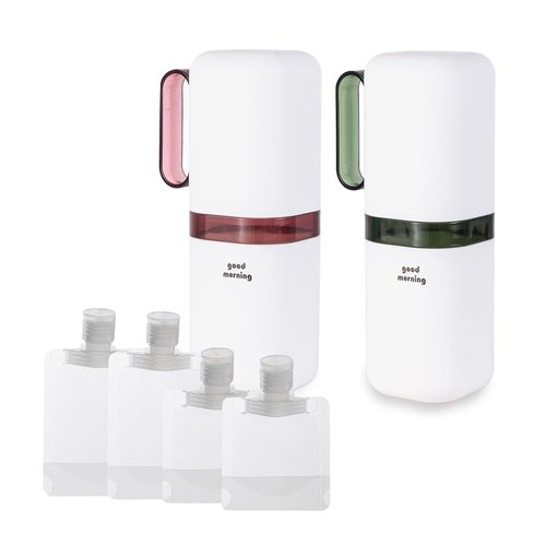 Travel Toothbrush Holder,Toothbrush Holder and Rinse Cup with Handle Toothbrush Travel Case and Portable Travel Pouches for Toiletries Set (Green+Purple+4pc Bag)
