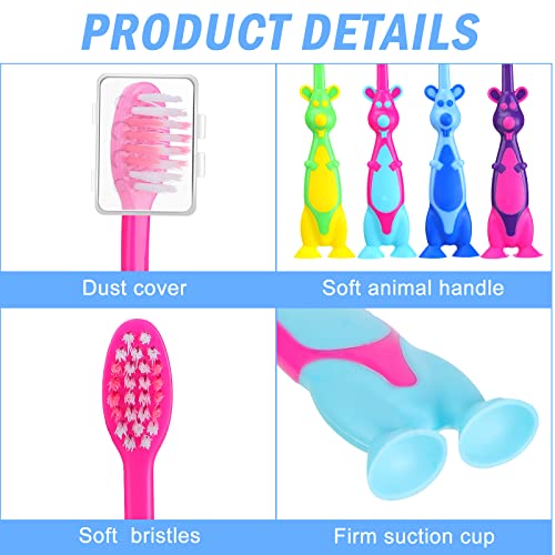 Gerrii Kids Toothbrushes Bulk Soft Lovely Little Kangaroo with Covers Suction Cup Individually Wrapped for Children Toddler Home School Camp Daycare Travel (50 Pcs)