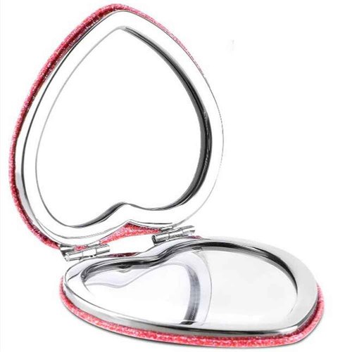 mpowtech Cute Heart Shaped Compact Mirror for Women,Magnifying Travel Mirror with Glitter,Pink Small Pocket Mirror,Portable 2 x 1x Magnification Folding Makeup Mirror,Cosmetic Mirror for Gift