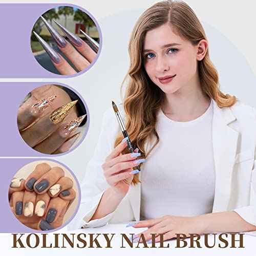 Acrylic Nail Art Brush Size 8, 100% Pure Kolinsky Hair Oval for Application, Professional Extension Manicure Tool Striping Drawing Pen DIY Home Salon, Black
